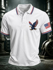 Men's Independence Day Bald Eagle Print Casual Patriotic Polo gracestitchs