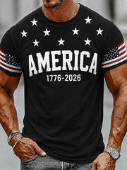 Men's Independence Day USA Flag Print Casual Patriotic Tee gracestitchs