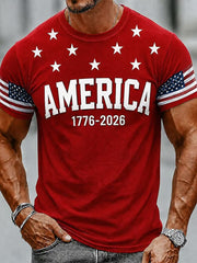 Men's Independence Day USA Flag Print Casual Patriotic Tee gracestitchs