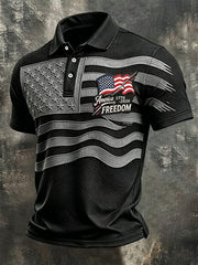 Men's Independence Day USA Flag Print Casual Patriotic Polo gracestitchs