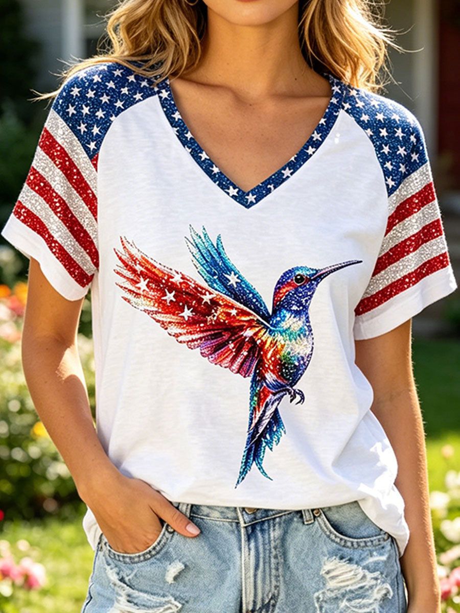 Women's Independence Day Hummingbird T-shirt gracestitchs