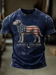Men's Independence Day USA Flag Dog Print Casual Patriotic Tee gracestitchs