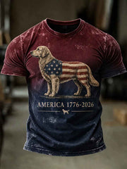 Men's Independence Day USA Flag Dog Print Casual Patriotic Tee gracestitchs
