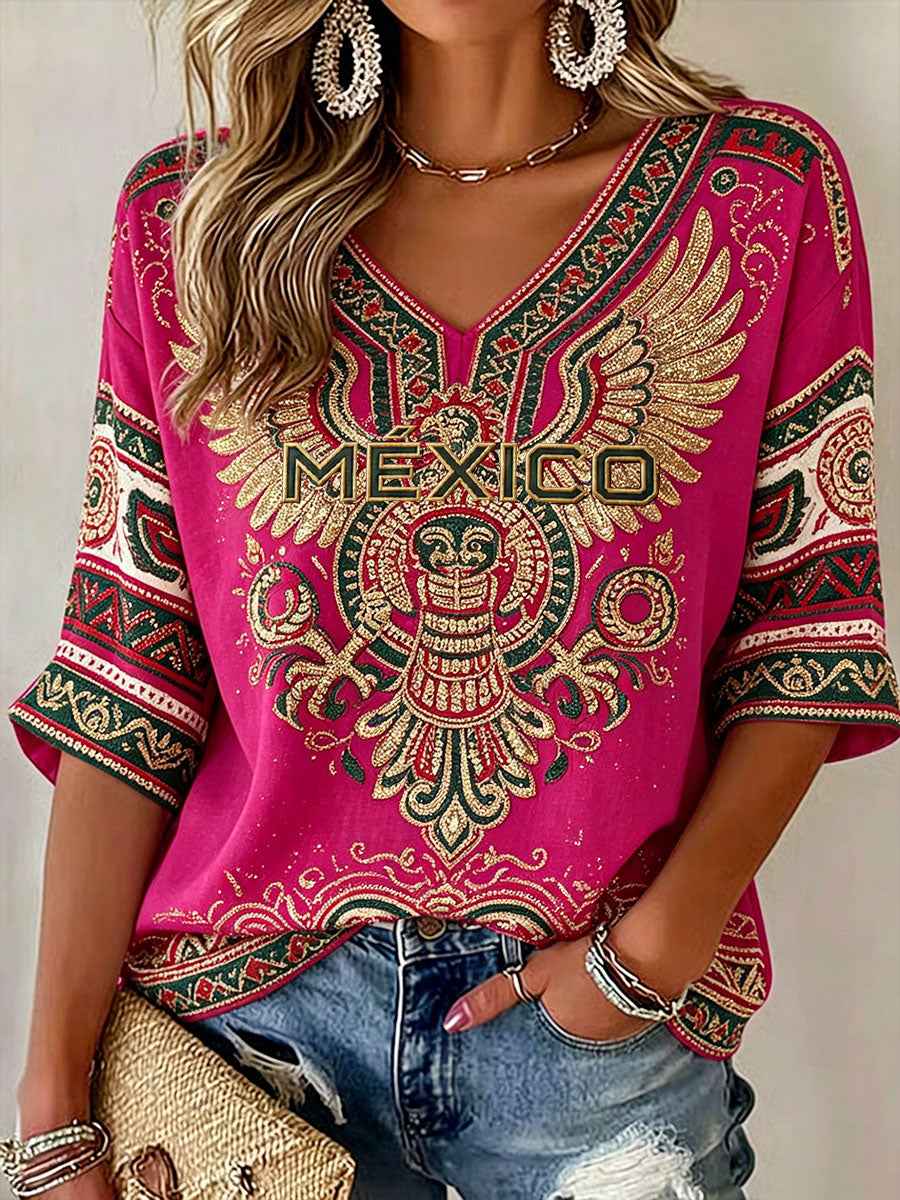 Women's Mexico Football Lover Art Printed T-shirt