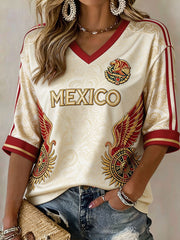 Women's Mexico Football Lover Art Printed T-shirt gracestitchs