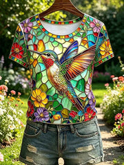 Women's Floral Hummingbird Print Casual Tee