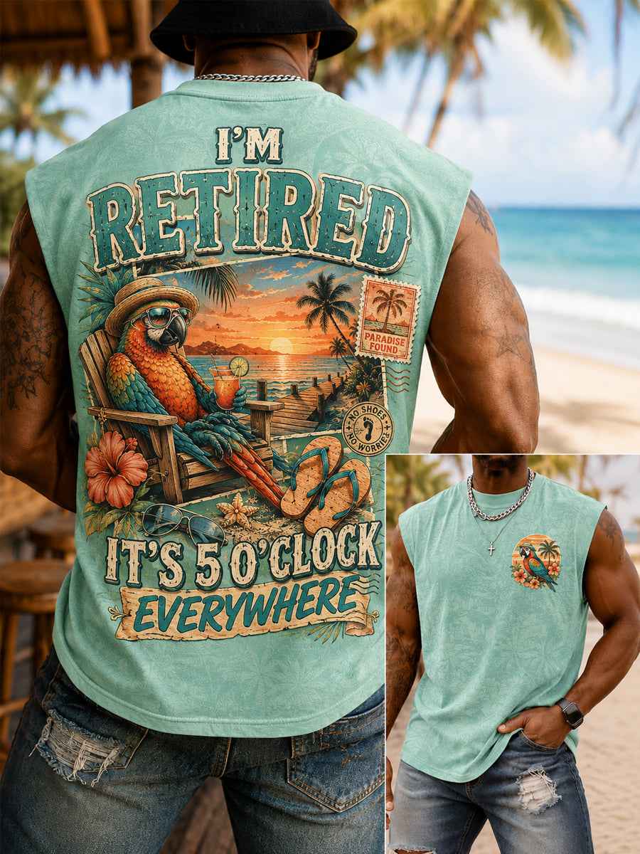 Men's I'm Retired It's 5 O'clock Everywhere Parrot Print Casual Vest