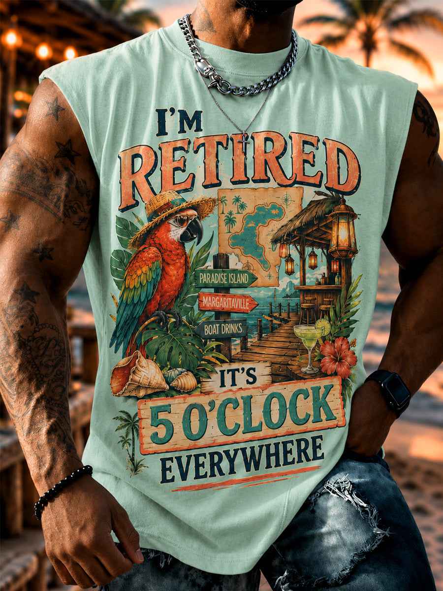 Men's I'm Retired It's 5 O'clock Everywhere Parrot Print Casual Vest