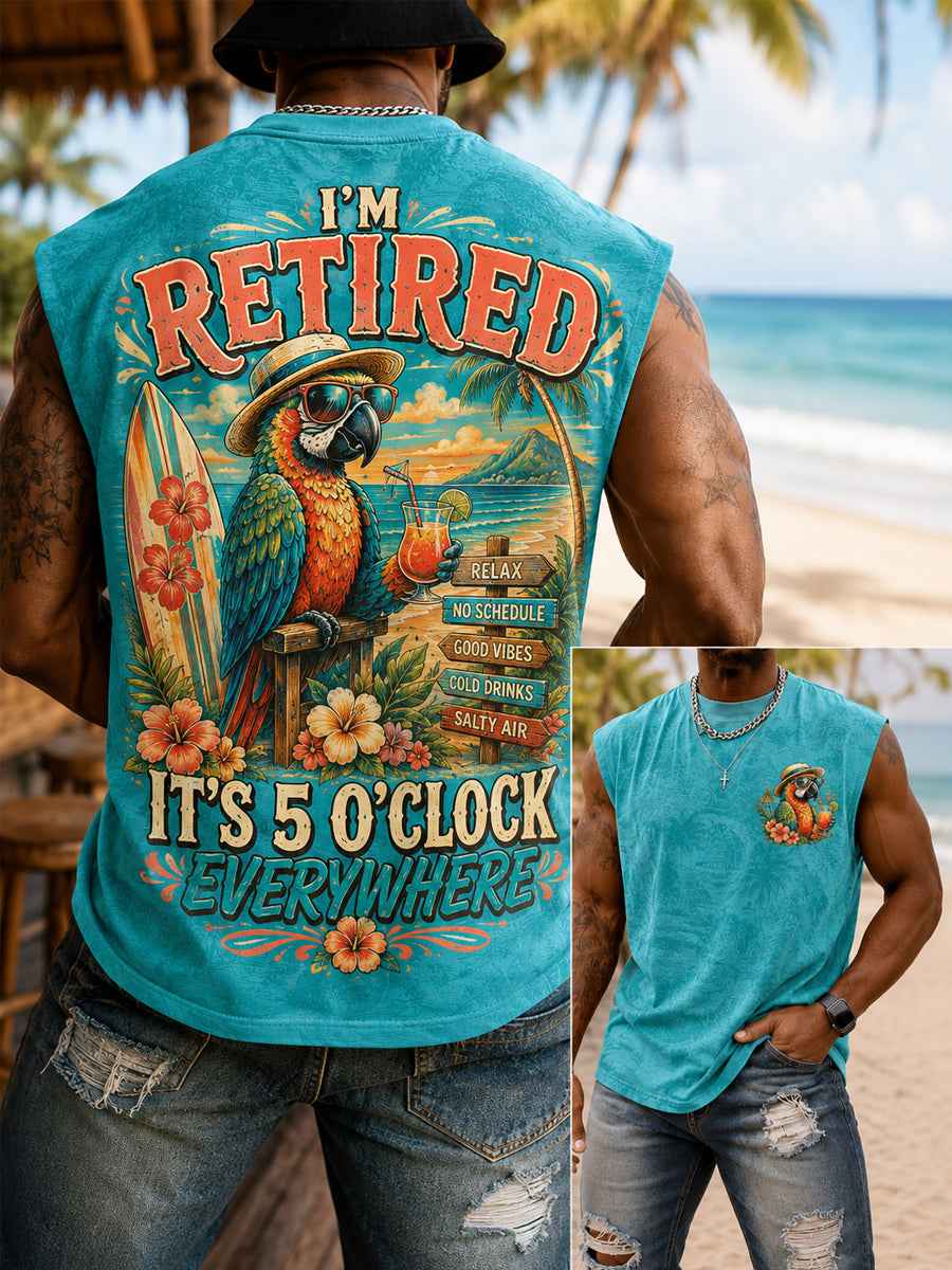Men's I'm Retired It's 5 O'clock Everywhere Parrot Print Casual Vest