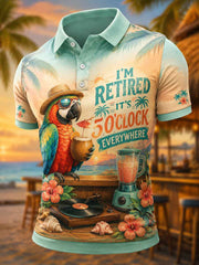 Men's I'm Retired It's 5 O'clock Everywhere Parrot Print Casual Polo