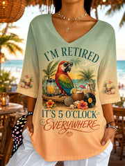 Women's I'm Retired It's 5 O'clock Everywhere Parrot Print Casual Half-Sleeve Top
