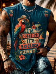 Men's I'm Retired It's 5 O'clock Everywhere Parrot Print Casual Vest