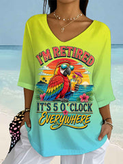 Women's I'm Retired It's 5 O'clock Everywhere Parrot Print Casual Half-Sleeve Top