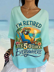 Women's I'm Retired It's 5 O'clock Everywhere Parrot Print Casual Half-Sleeve Top