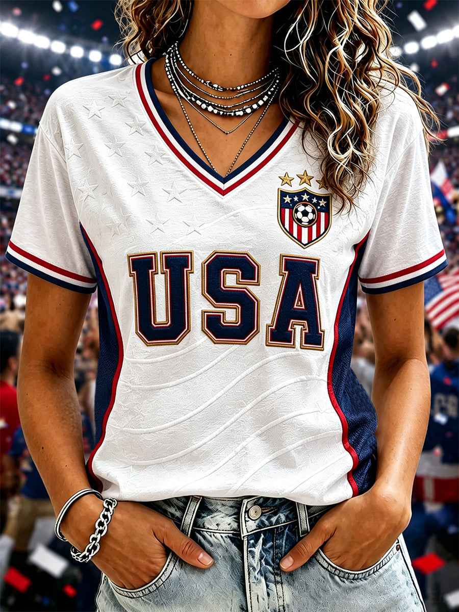 Women's Gift For Soccer Fans Print Casual V-Neck Tee