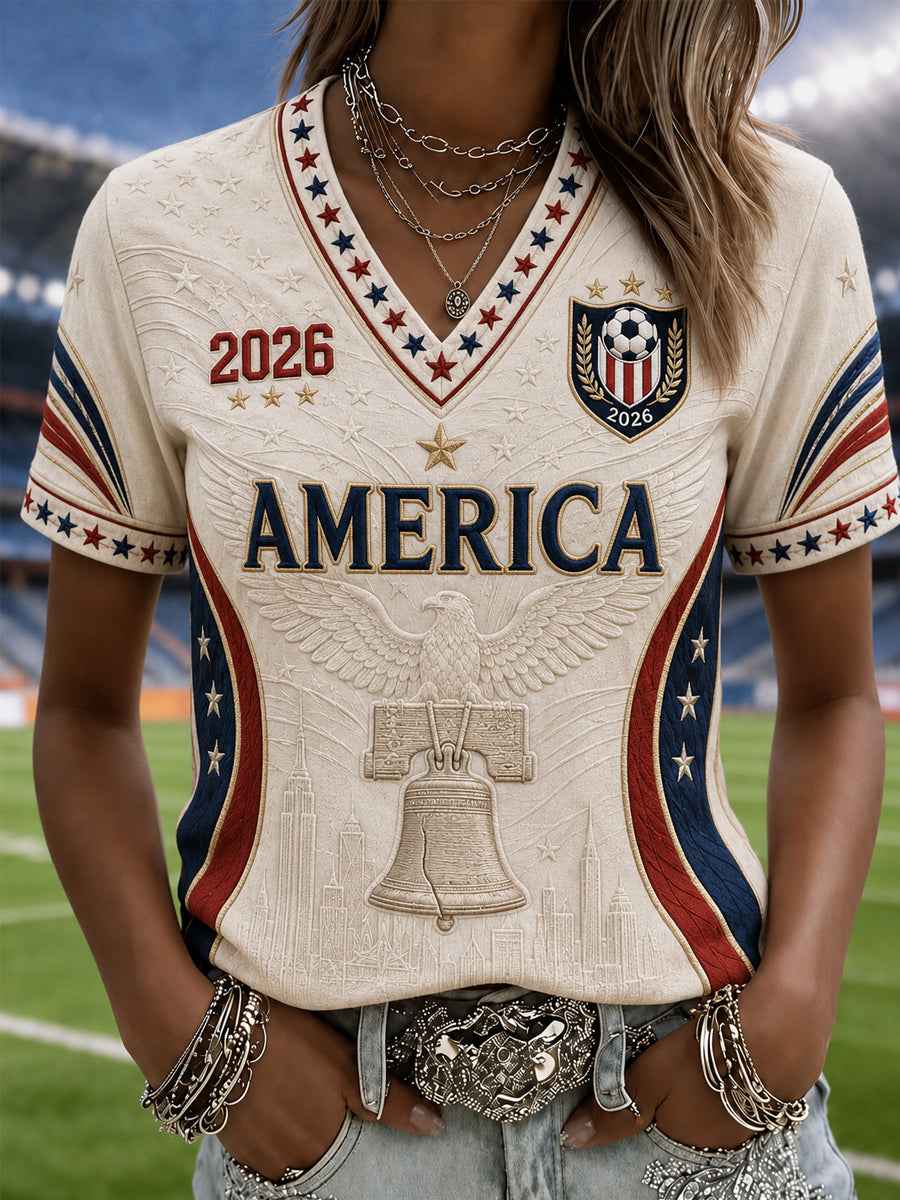 Women's Gift For Soccer Fans Print Casual V-Neck Tee