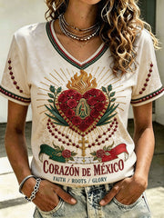 Women's Mexico Football Lover Art Printed T-shirt gracestitchs