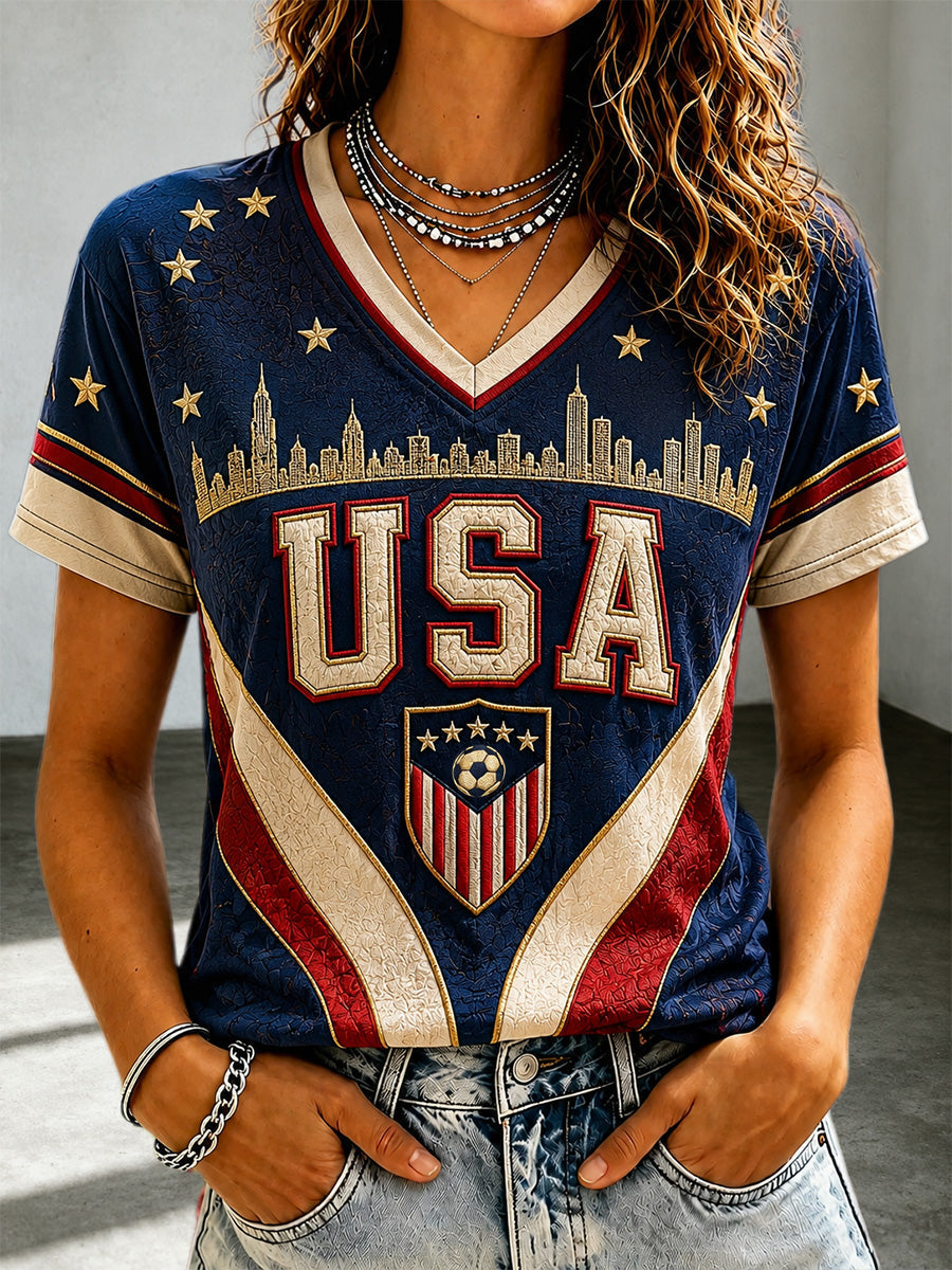 Women's Gift For Soccer Fans Print Casual V-Neck Tee gracestitchs