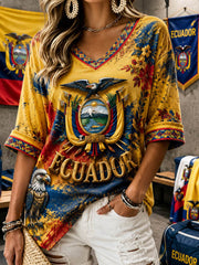 Women's Mid-length Sleeves V-Neck T-Shirt gracestitchs