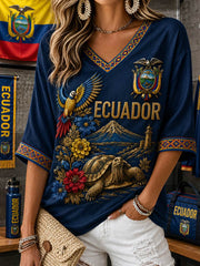 Women's Mid-length Sleeves V-Neck T-Shirt gracestitchs