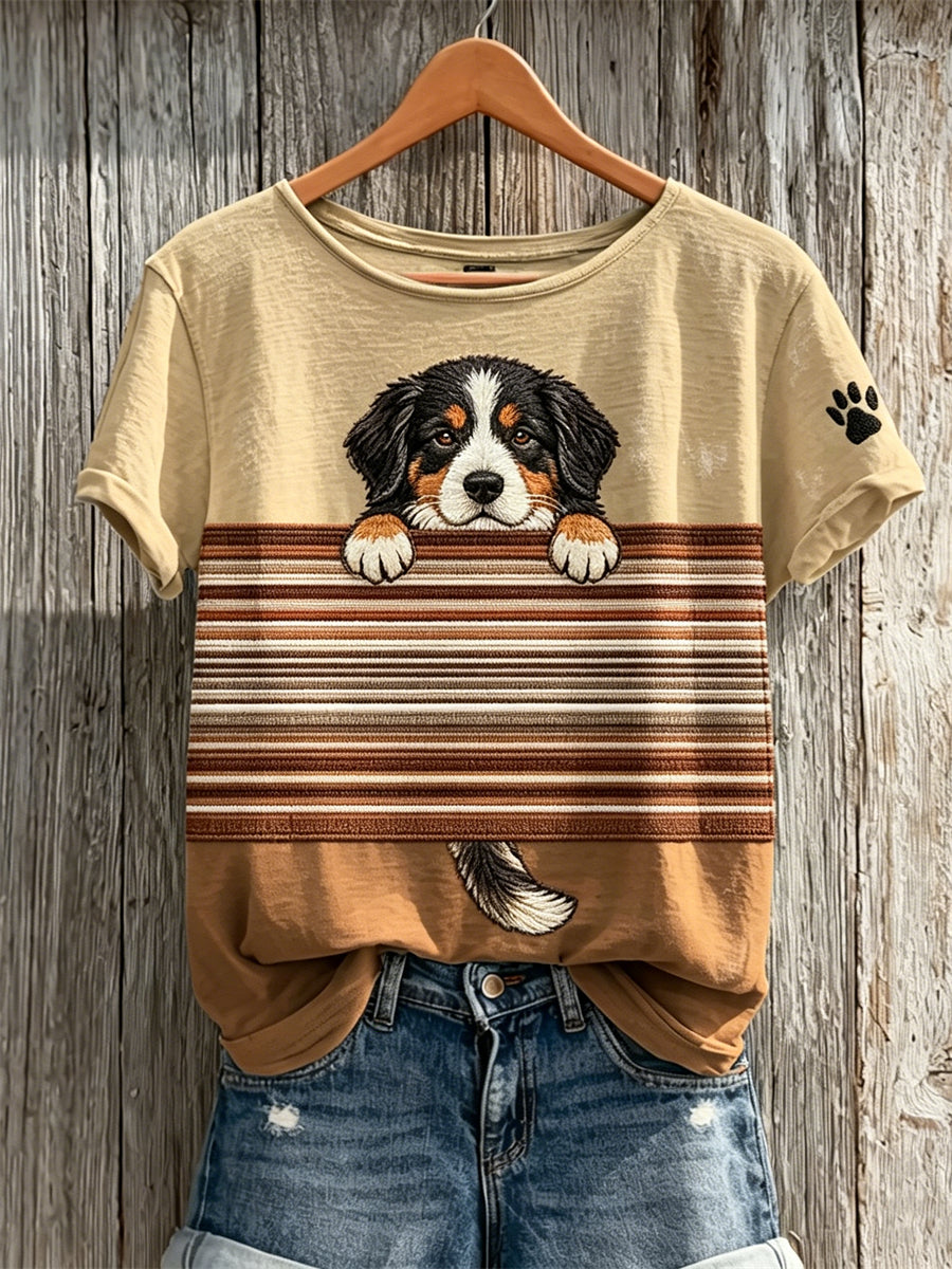 Women's Peeking Bernese Mountain Dog Colorblock Print short-sleeved T-shirt gracestitchs