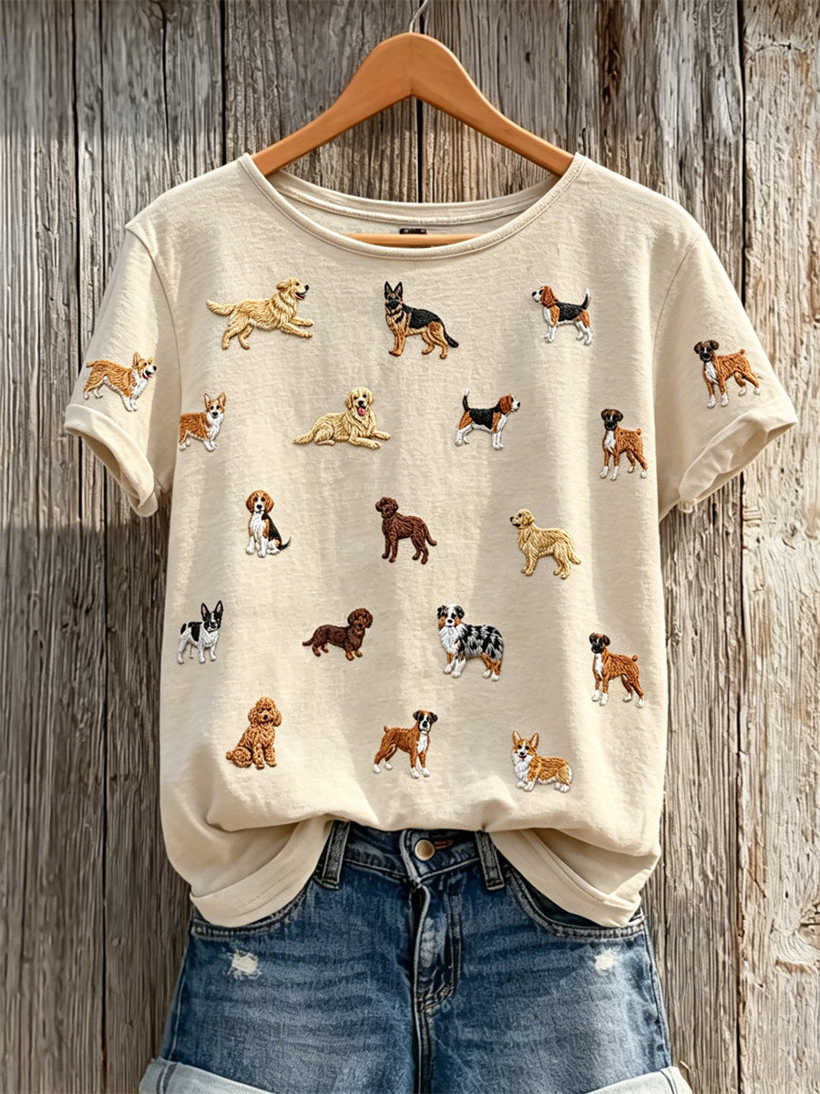 Women's Dog Lover Lovely Dogs Pattern Print short-sleeved T-shirt gracestitchs