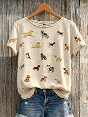 Women's Dog Lover Lovely Dogs Pattern Print short-sleeved T-shirt gracestitchs