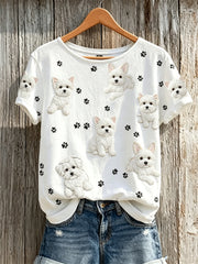 Women's Maltese Dogs & Paw Prints Pattern Print short-sleeved T-shirt gracestitchs