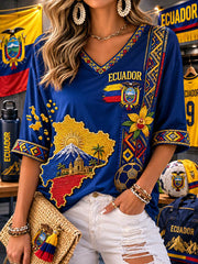 Women's Mid-length Sleeves V-Neck T-Shirt gracestitchs