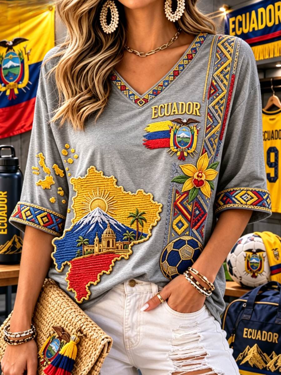 Women's Mid-length Sleeves V-Neck T-Shirt gracestitchs