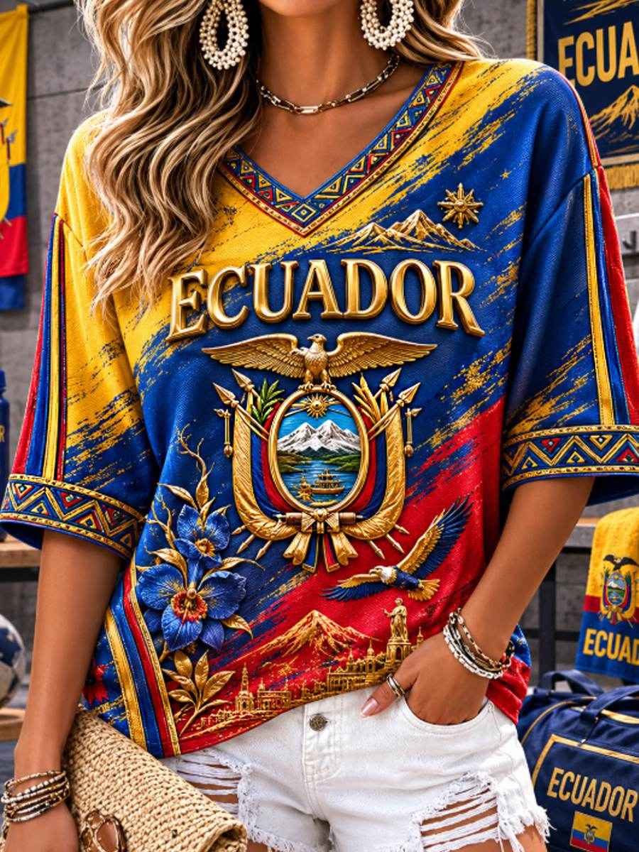 Women's Mid-length Sleeves V-Neck T-Shirt gracestitchs
