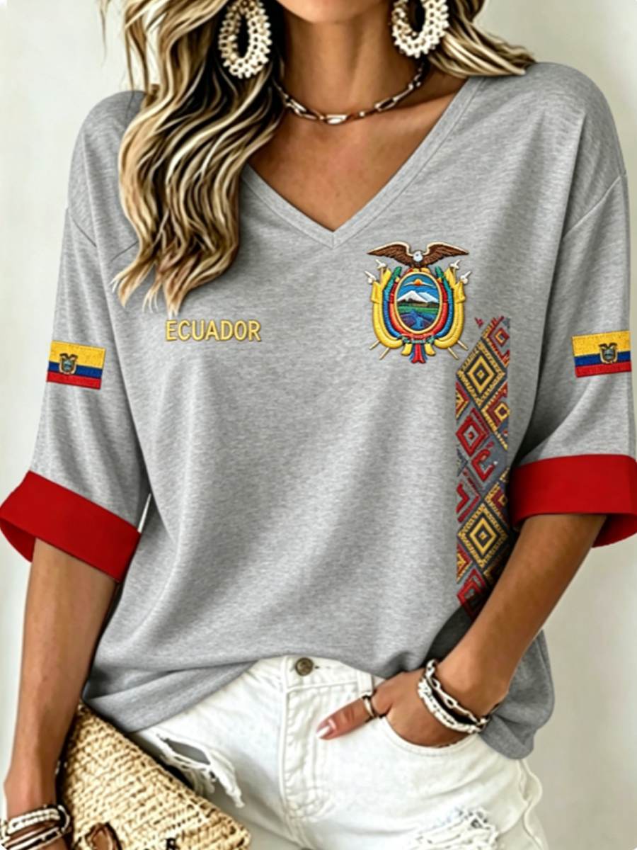 Women's Mid-length Sleeves V-Neck T-Shirt gracestitchs