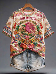 Women's Mexico Pride Art Printed Linen T-shirt gracestitchs