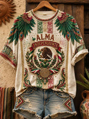 Women's Mexico Pride Art Printed Linen T-shirt