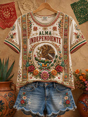 Women's Mexico Pride Art Printed Linen T-shirt gracestitchs