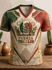 Men's Mexico Pride Art Printed V-neck T-shirt