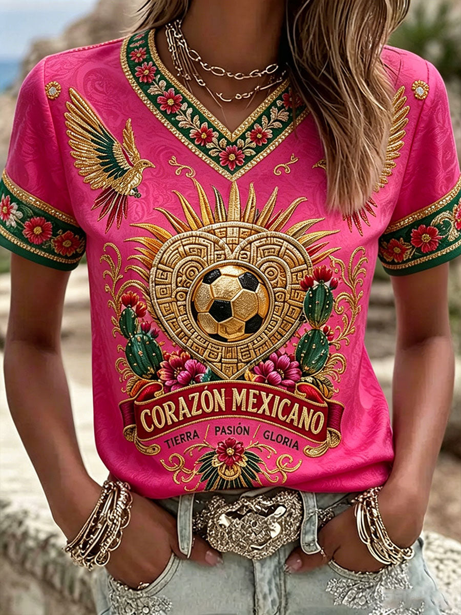Women's Mexico Football Lover Art Printed T-shirt gracestitchs