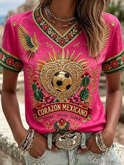 Women's Mexico Football Lover Art Printed T-shirt gracestitchs
