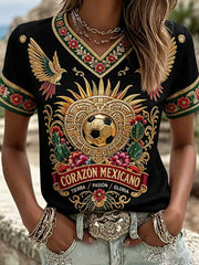 Women's Mexico Football Lover Art Printed T-shirt gracestitchs