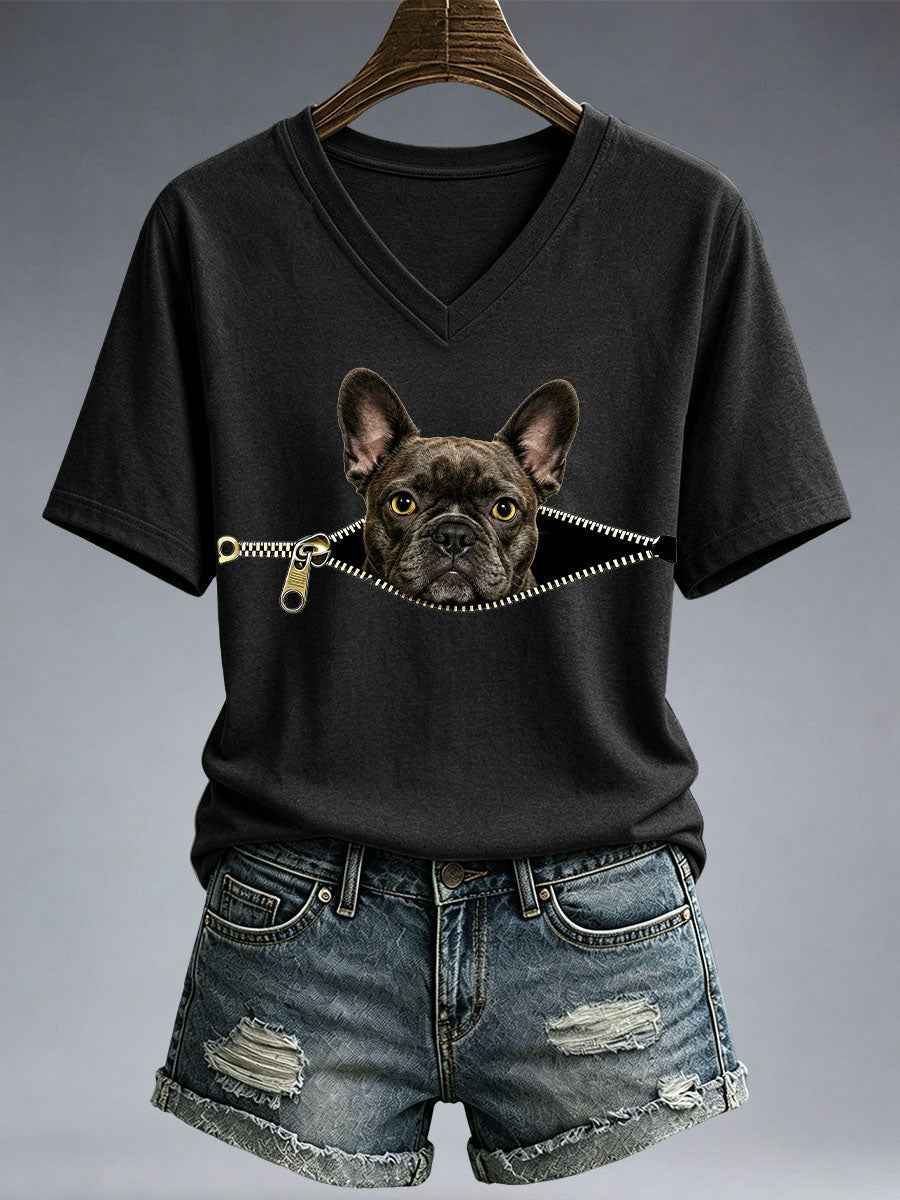Women's Funny French Bulldog Print T-Shirt gracestitchs