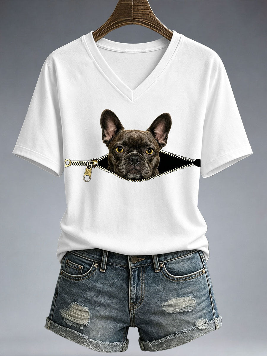 Women's Funny French Bulldog Print T-Shirt gracestitchs