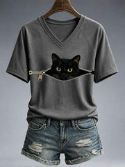 Women's Funny Cat Print T-Shirt