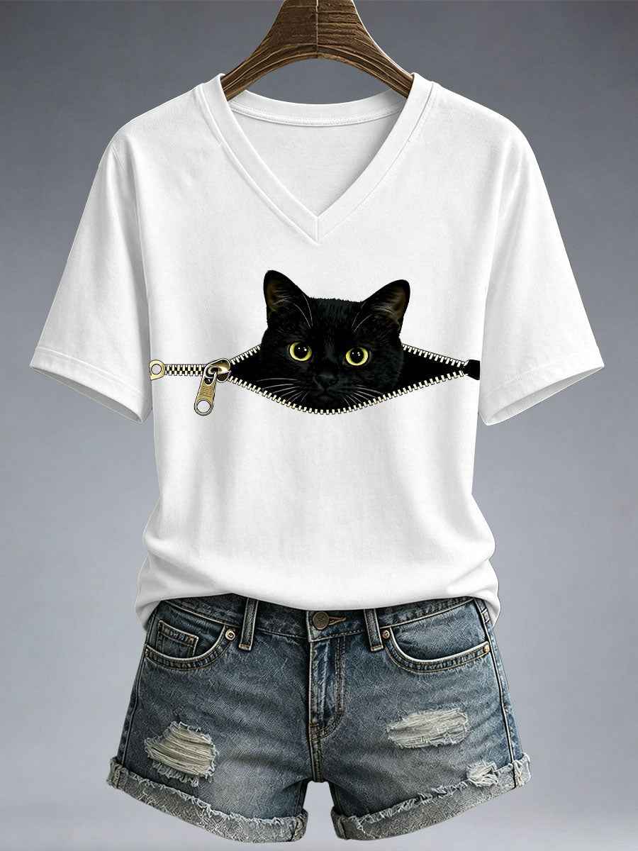 Women's Funny Cat Print T-Shirt gracestitchs