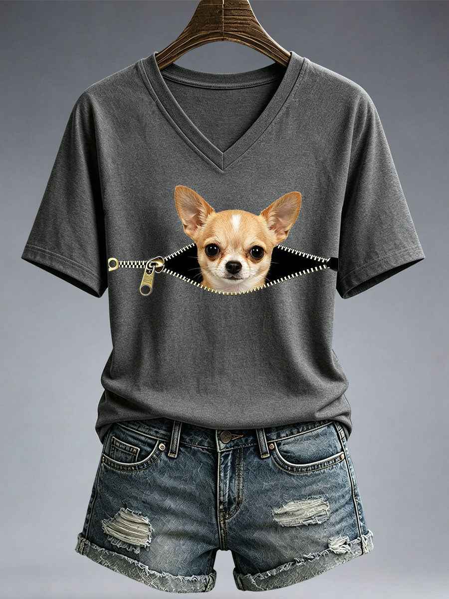 Women's Funny Chihuahua Print T-Shirt gracestitchs