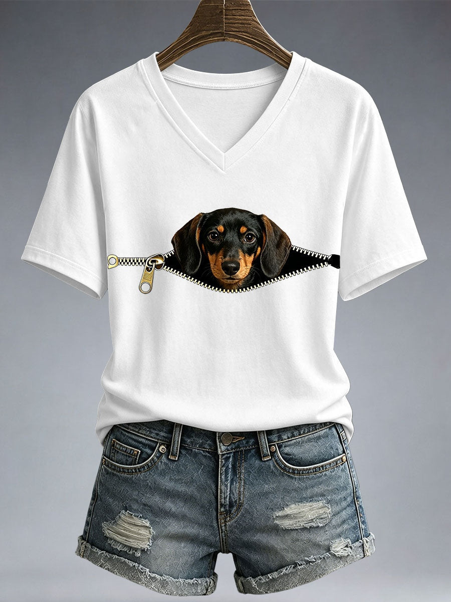 Women's Funny Dachshund Print T-Shirt gracestitchs