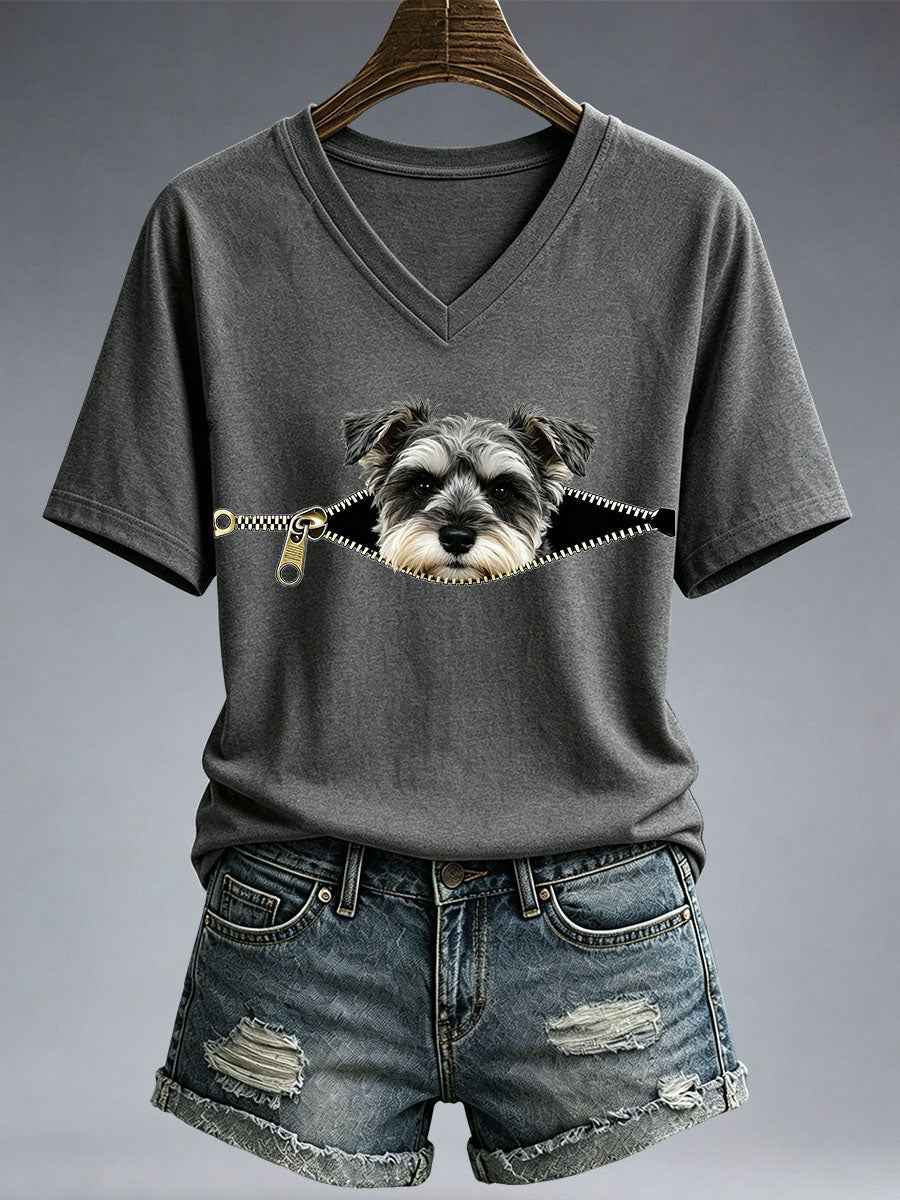 Women's Funny Schnauzer Print T-Shirt gracestitchs