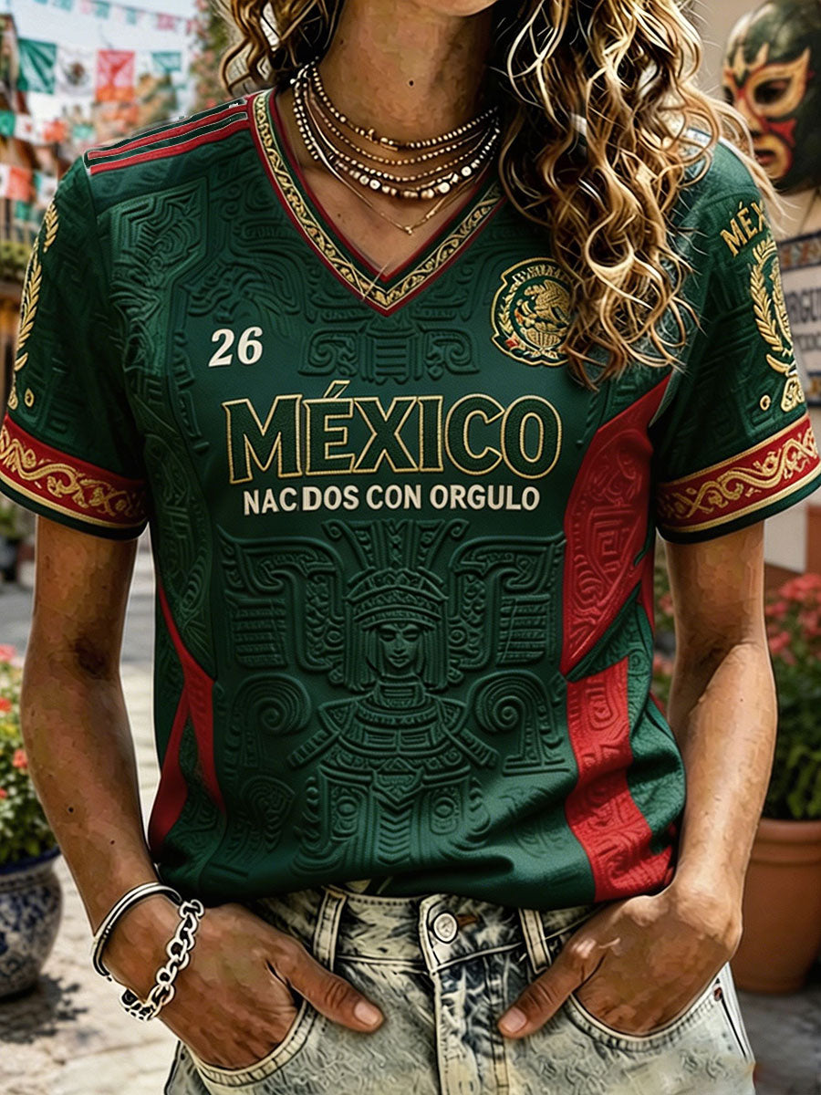 Women's Mexico Football Lover Art Printed T-shirt gracestitchs