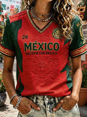 Women's Mexico Football Lover Art Printed T-shirt gracestitchs