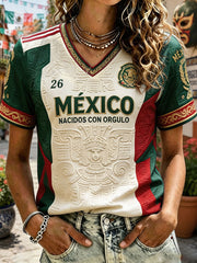 Women's Mexico Football Lover Art Printed T-shirt gracestitchs