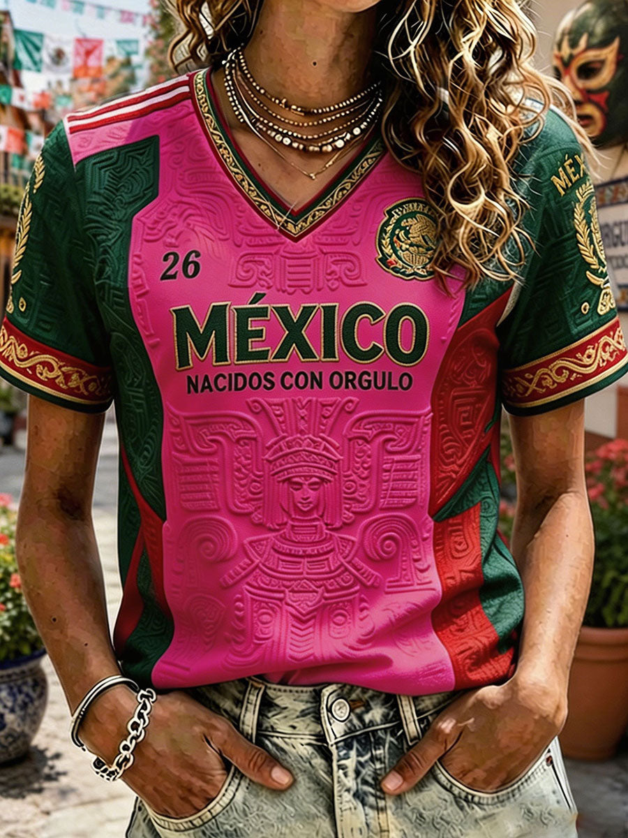 Women's Mexico Football Lover Art Printed T-shirt gracestitchs